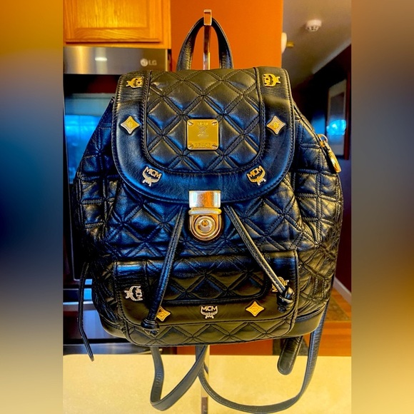MCM Black & Gold Quilted Backpack, EUC main image 11